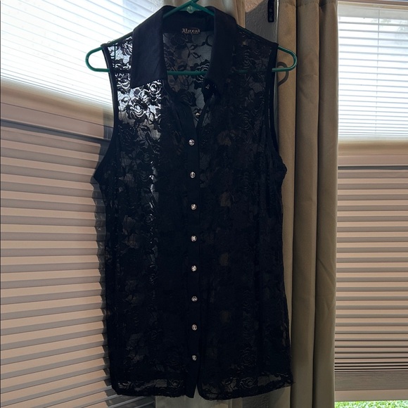 Vocal Black Lace Button-Up Blouse - Picture 1 of 5